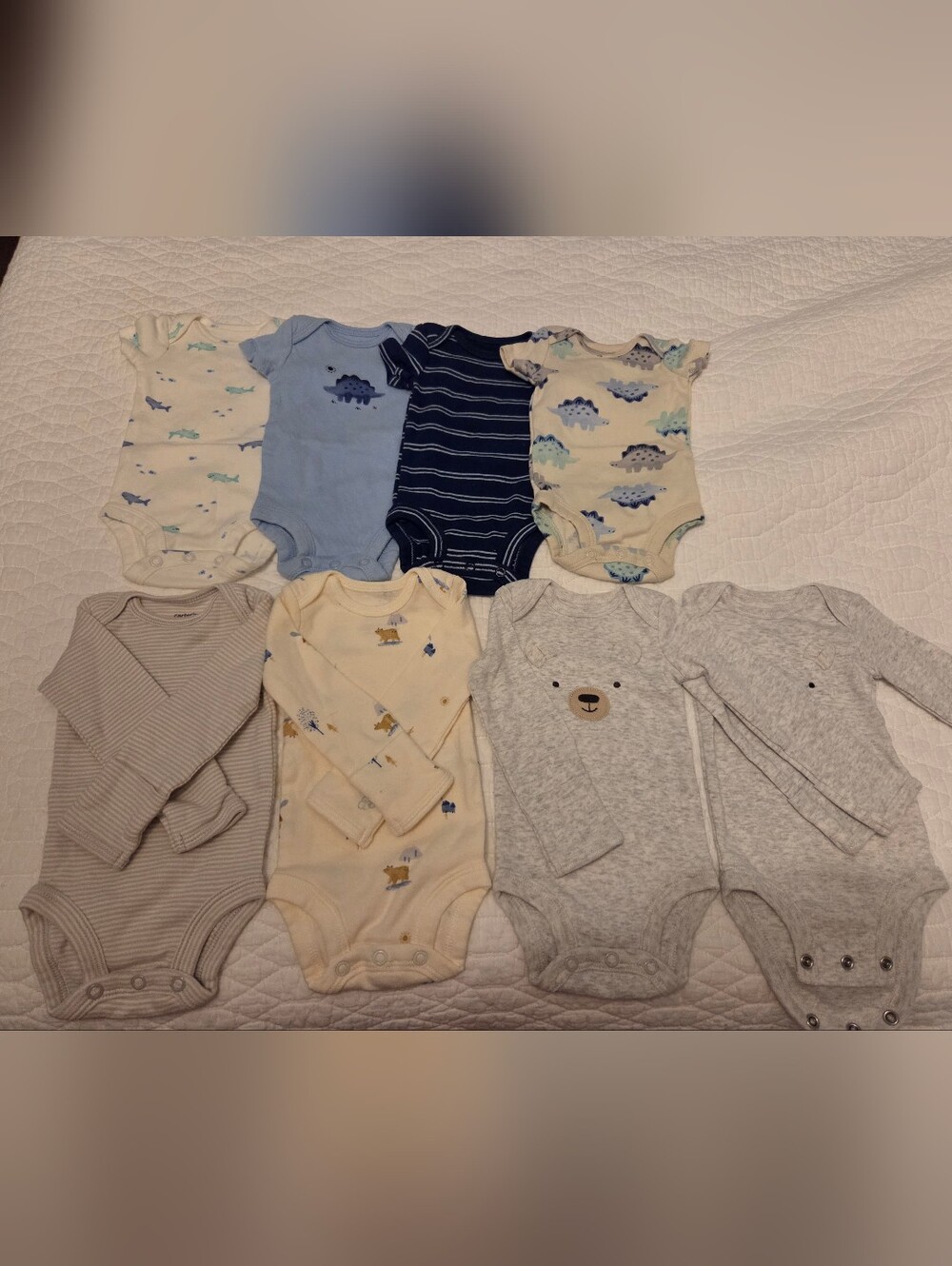Carter's Baby Boy Newborn Bodysuits Lot (10 Pieces) – Long & Short Sleeve